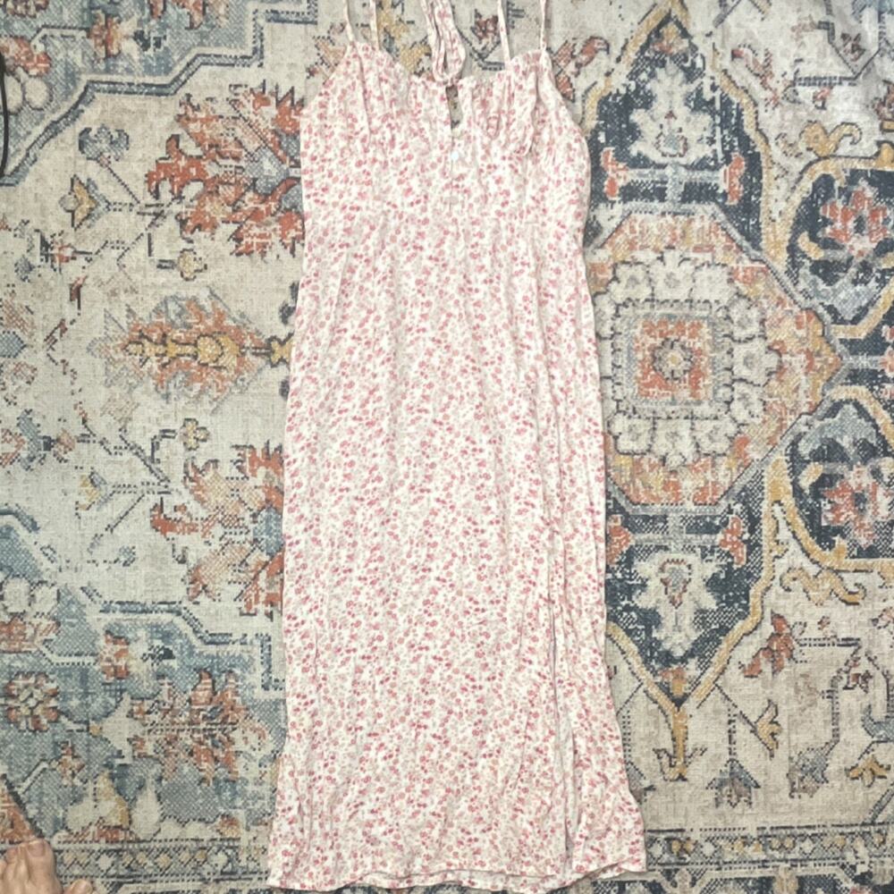 Aéropostale S White Pink Floral Smocked Strappy Sleeveless Midi Slip Dress